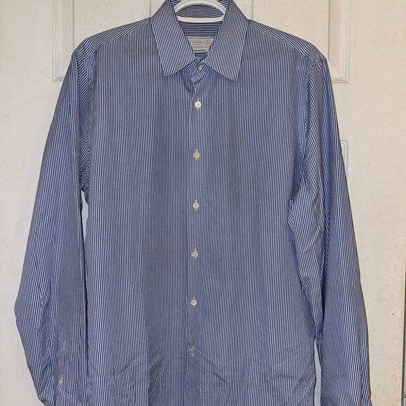 Prada Men's Stripe Down Button Shirt Blue and White Size 42, Collar 16.5 - Picture 1 of 8